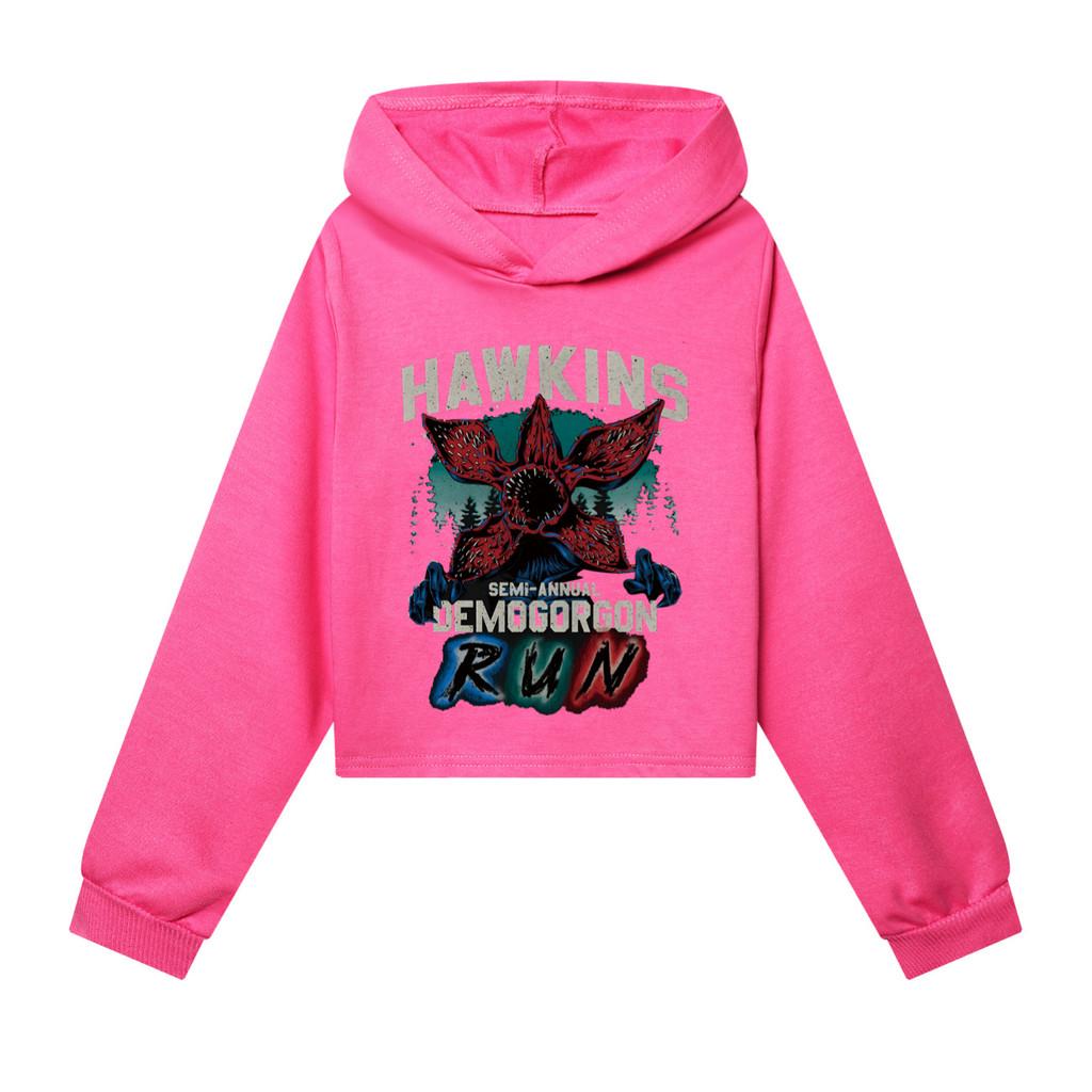 5383 Kids Girls Demogorgon Printed Long Sleeves Hoodies Hooded Sweatshirt