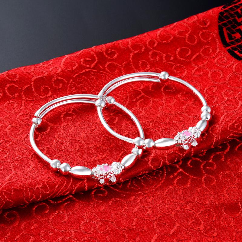 S990 Srebrna Bransoletka Dziecięca na Stopę Styl Etniczny Bransoletka z Koralików Pixiu Push-pull Dziecięca Bransoletka Srebrna Bransoletka