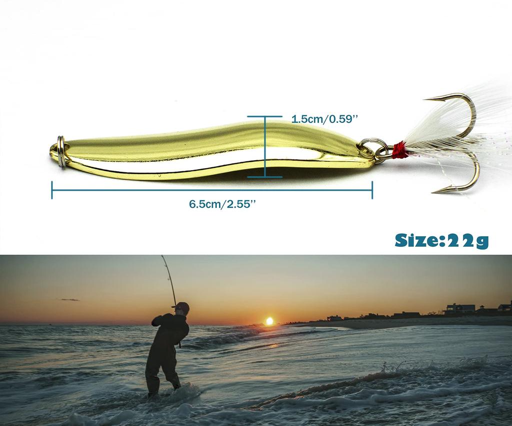 22g przynęta wędkarska łyżka słona woda potrójny haczyk piórkowy twardy metalowy spinnerbait odlewana łyżka złota dla łososia bas 20szt