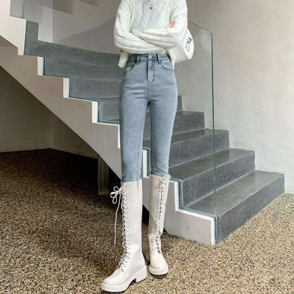 

Персонализированные джинсы с персиковыми бедрами женские маленькие 2025 осень и зима новые с высокой талией и тонкие леггинсы 32 светло-синий