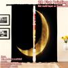 Minimalist Black Golden Moon Curtain Panels, Night Crescent Lunar Full Print Drapes For Bedroom Office Dark Style Home Decor