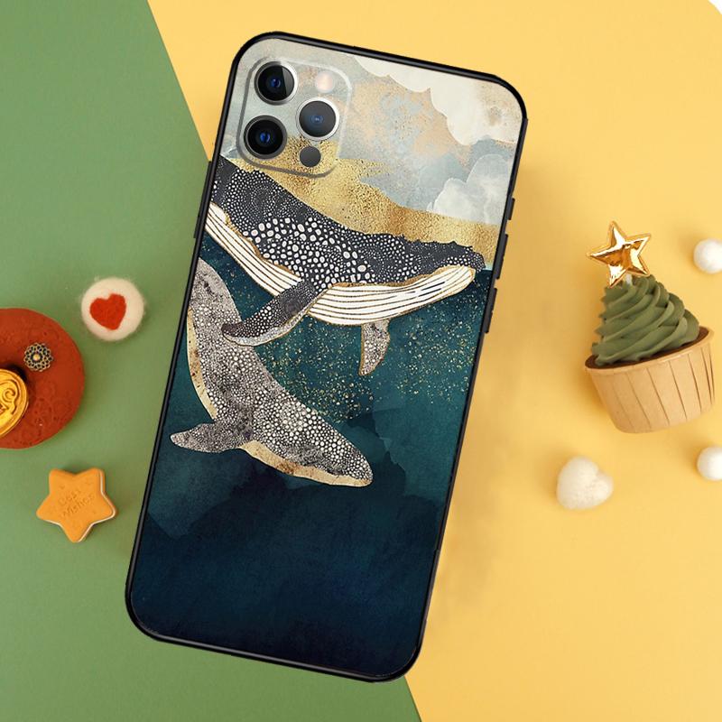 Cartoon Whale Case For iPhone 16 15 11 12 13 14 Pro Max XS Max X XR 7 8 Plus 12 13 Mini Phone Cover