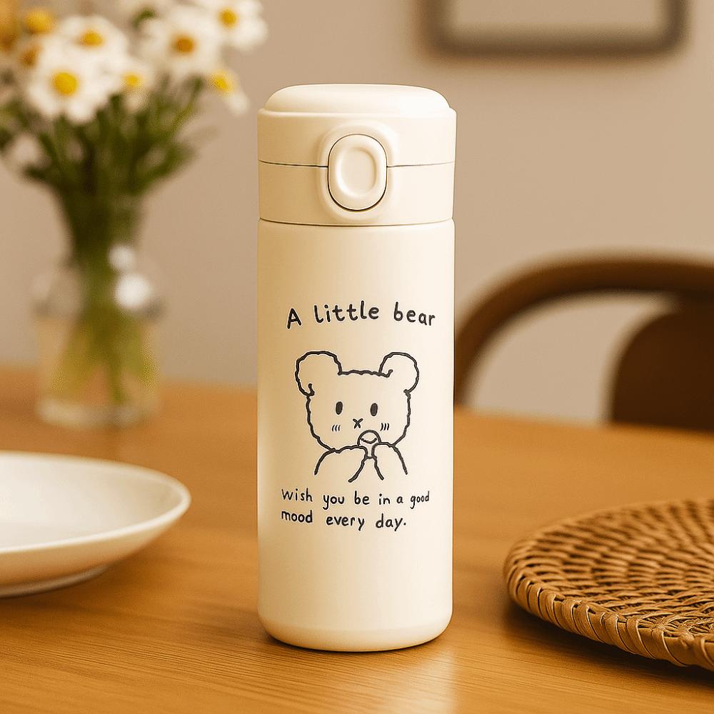 Vakuumisolierter Cartoon-Becher 420 ml Tragbare Thermosflasche Becher mit aufklappbarem Deckel Für Schüler