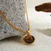 Vintage Natural Stone Tiger Eyes Oval Pendant Necklace for Women Stainless Steel Chain Necklaces Femme Jewelry Bijoux Gift