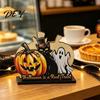 Cute Desktop Storage Box Halloween Wooden Napkin Holder, Pastel Pumpkin Ghost Black Cat Tabletop Tissue Dispenser, Waterproof Party Table Decor