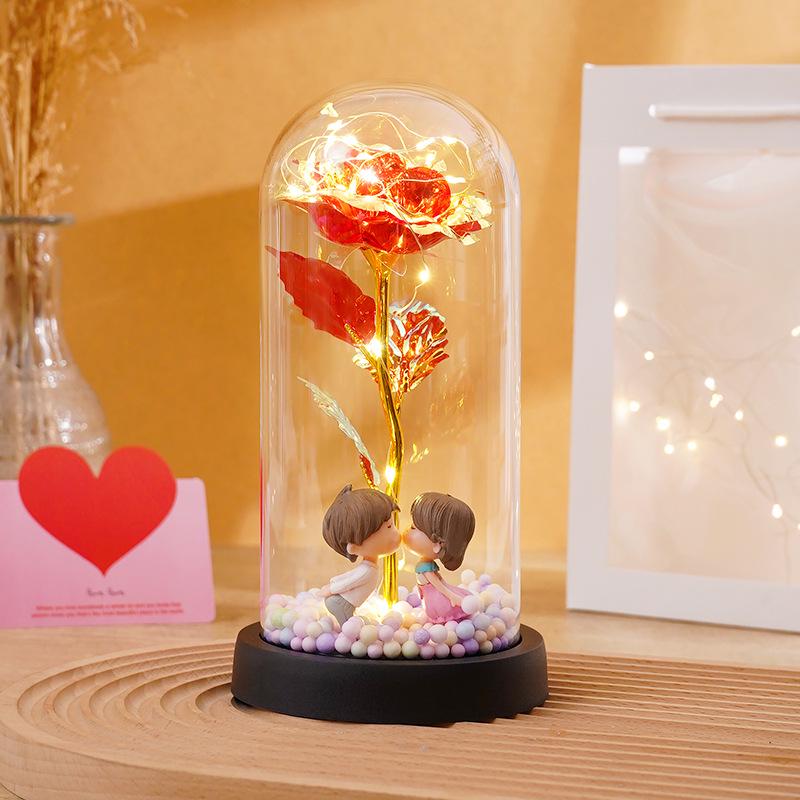 

Valentine s Day Glass Dome Night Light with Soap Flowers - Perfect Gift for Girlfriend or Best Friend