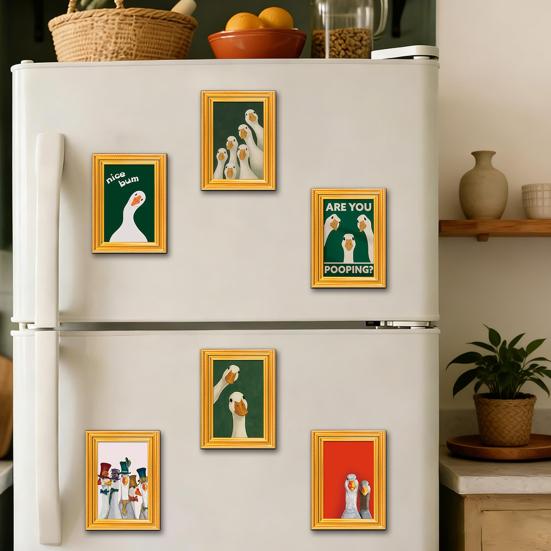 1/5/6Pcs Drinking Animal Cat Refrigerator Magnet Vintage Wooden Frame Animal Fridge Magnet Home Kitchen Office Decoration Animal Lover Gift