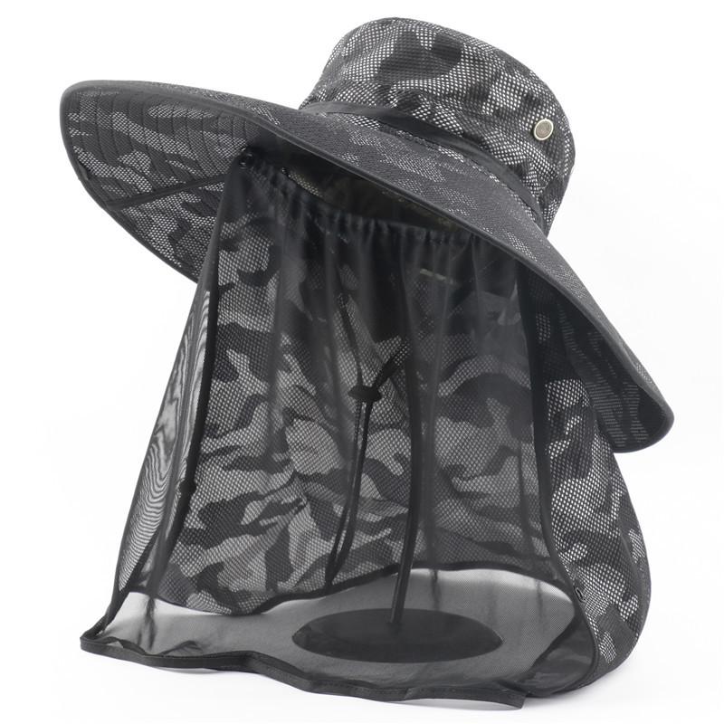 Camouflage Bucket Hat Outdoor Visor Oversized Brim Mosquito-proof Mesh Shawl Sun Protection Fishing Hat Sun Hat