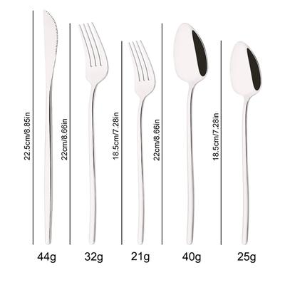 Set de couverts 5 pièces Ensemble de couverts en acier inoxydable Fourchette à dessert Cuillère Couteau Ensemble de dîner Ensemble de vaisselle argentée Couverts de cuisine