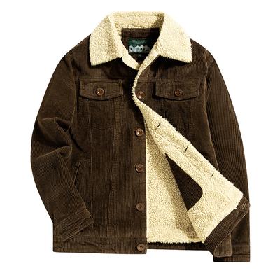 Men's Autumn and Winter Fleece Thickened Strip Cotton Jacket Retro Lapel Corduroy Cotton Jacket Men's