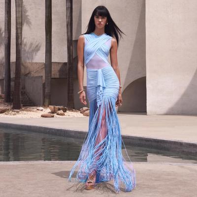 Women's Sexy Solid Color Spaghetti Strap Mesh Ruffled Criss-cross Dress - Vacation Style
