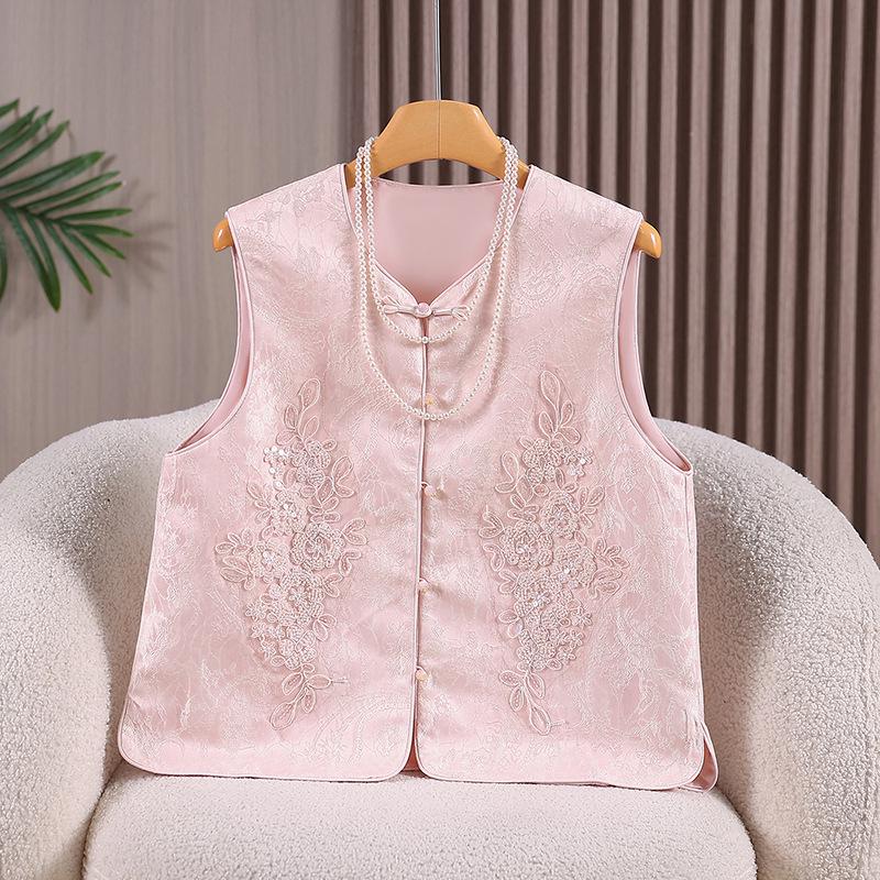 

Yellow Jacquard Heavy Embroidery Summer Vest - Chinese Style L