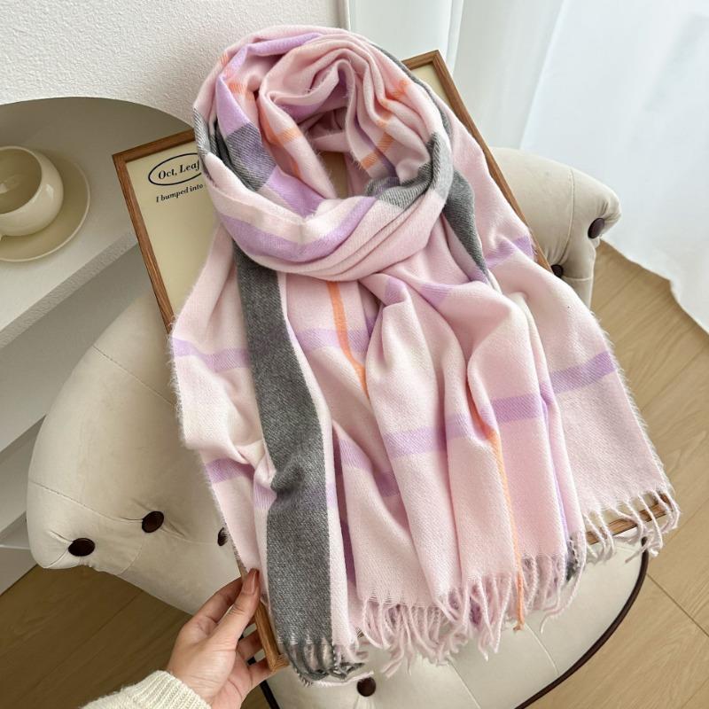 Autumn and winter double-sided color matching plaid fringed scarf, simple and versatile warm scarf for men and women, birthday gift