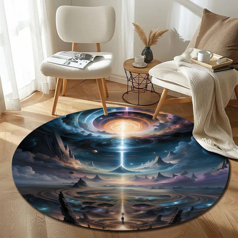 Luxury Round Halloween Multicolor Rug Pad, Non-Slip Floor Mat for Family Room