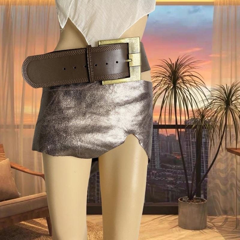 Extra-wide Belt, Retro Leather Clothing, Nightclub Lady Punk Style Belt, Riveted Decorative Belt