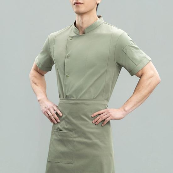 Chef Uniform Stand Collar Short Sleeve Chef Coat Single-Breasted Buttons Solid Color Workwear Professional Chef Apparel