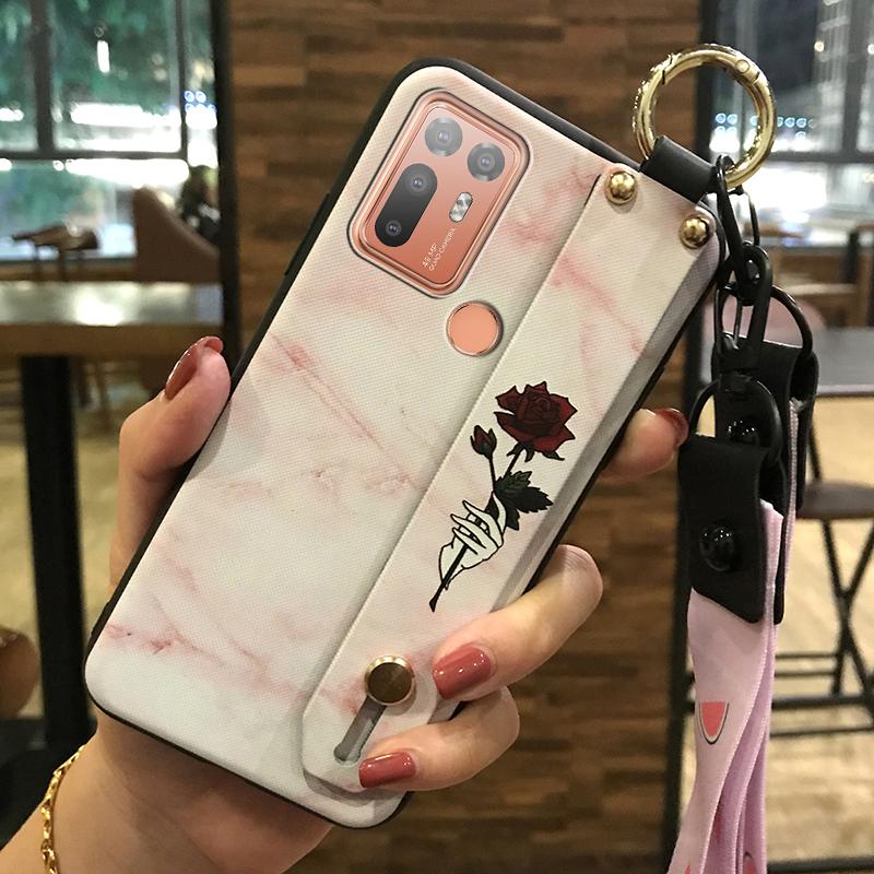 Durable Wristband Phone Case For HTC Desire 20 Plus/D20+ Lanyard Back Cover Shockproof Flower Soft case Fashion Design