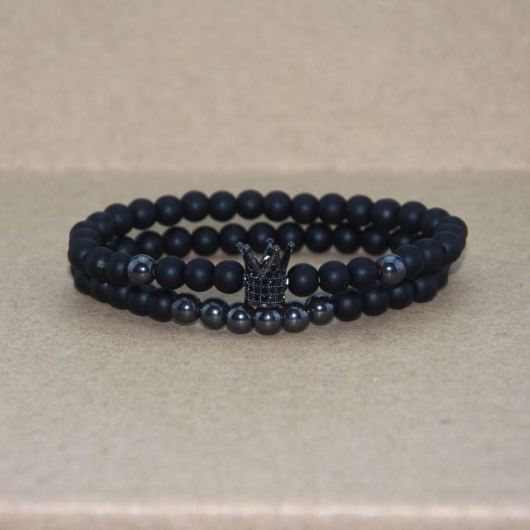 Elegant Copper Bead Bracelet With Micro Paved Zirconia Crown For Couples And Gift Giving