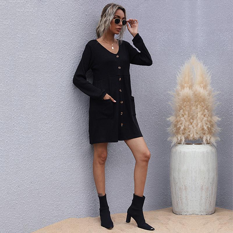 Women's Knit Dress, Solid Color, Long Sleeve, Loose Fit for Fall and Winter