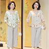 Mom's Stylish Summer Casual Two-Piece Set: Flattering Top with Slimming Wide-Leg Pants for Middle-Aged and Elderly Women