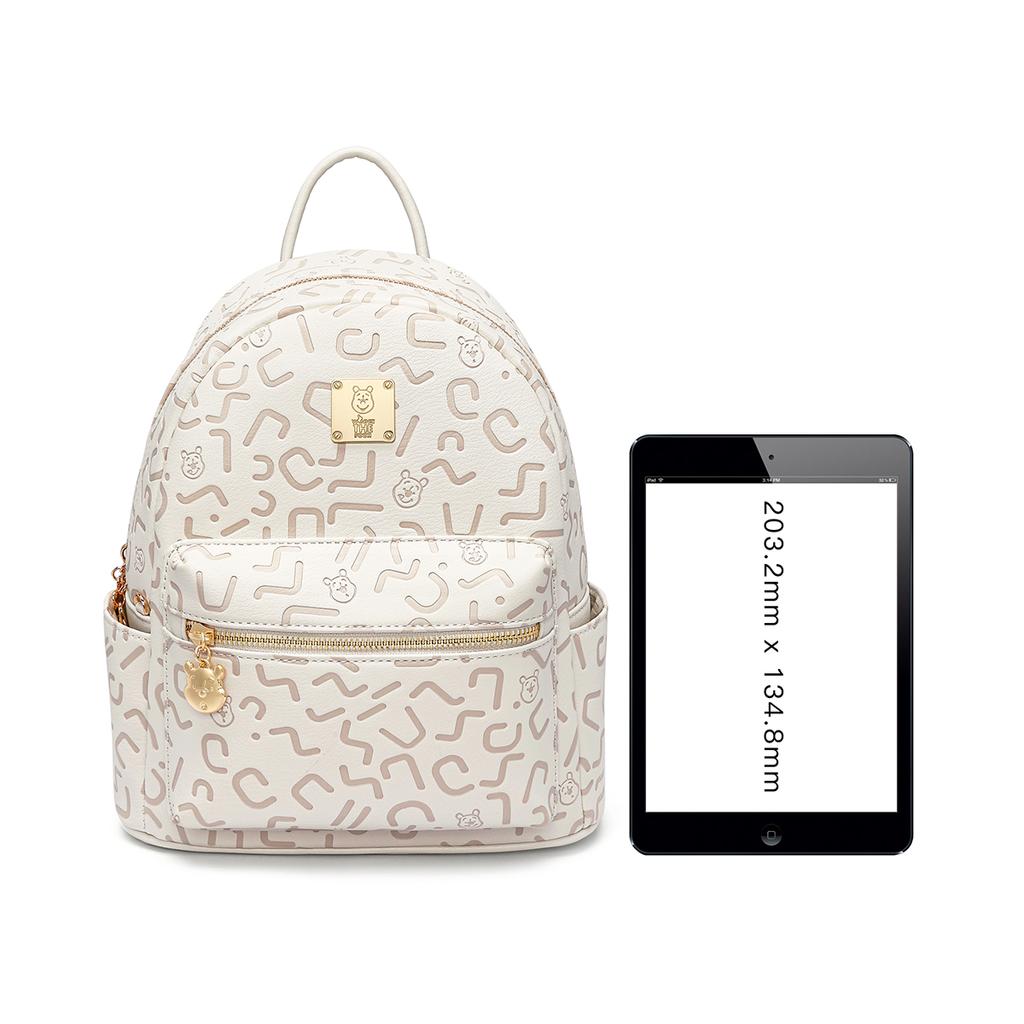 Disney Winnie The Pooh Vintage Fashion Exclusive Metal Nameplate Embossed Backpack Women Backpack Pink Beige DHF51742-C1