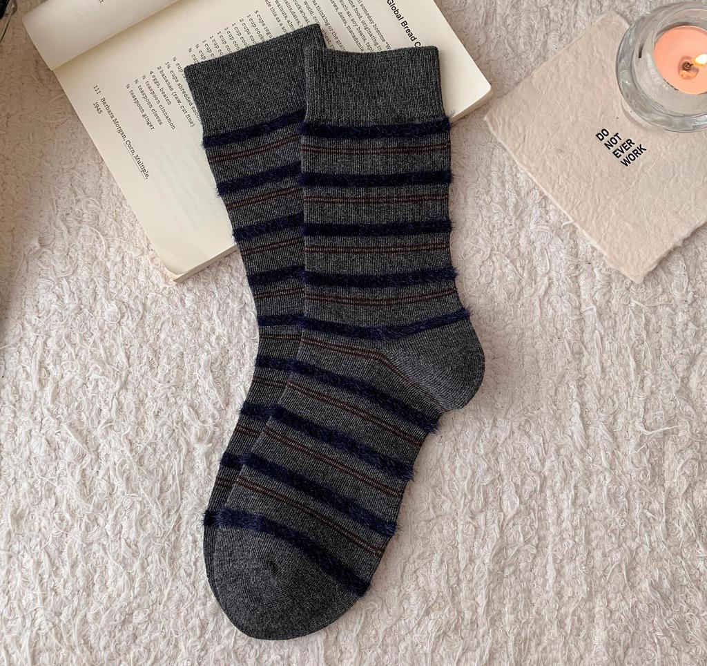 Hairy Contrasting Color Sweet Tube Socks Colorful Retro Striped Socks Personalized Splicing Socks Fashion