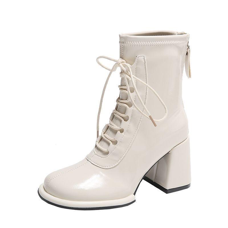 

Белые ботинки Мартин женские новые модели в 2025 году, популярные маленькие короткие ботинки в этом году, осенние и w ботильоны на высоком квадратном каблуке и толстом каблуке 40