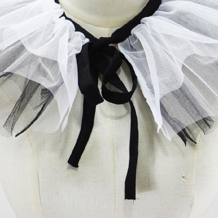 Vintage Ruffle Fake Collar Victorian Black White Tulle Shawl Necklace for Women
