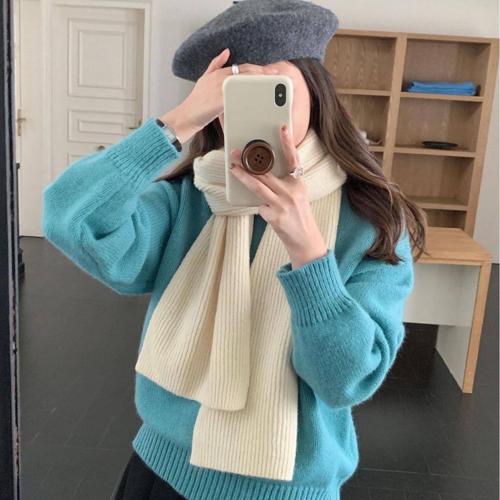 Autumn and Winter Wool Blended Korean Solid Color Versatile Knitted Scarf Soft Warm and Simple New Style Scarf