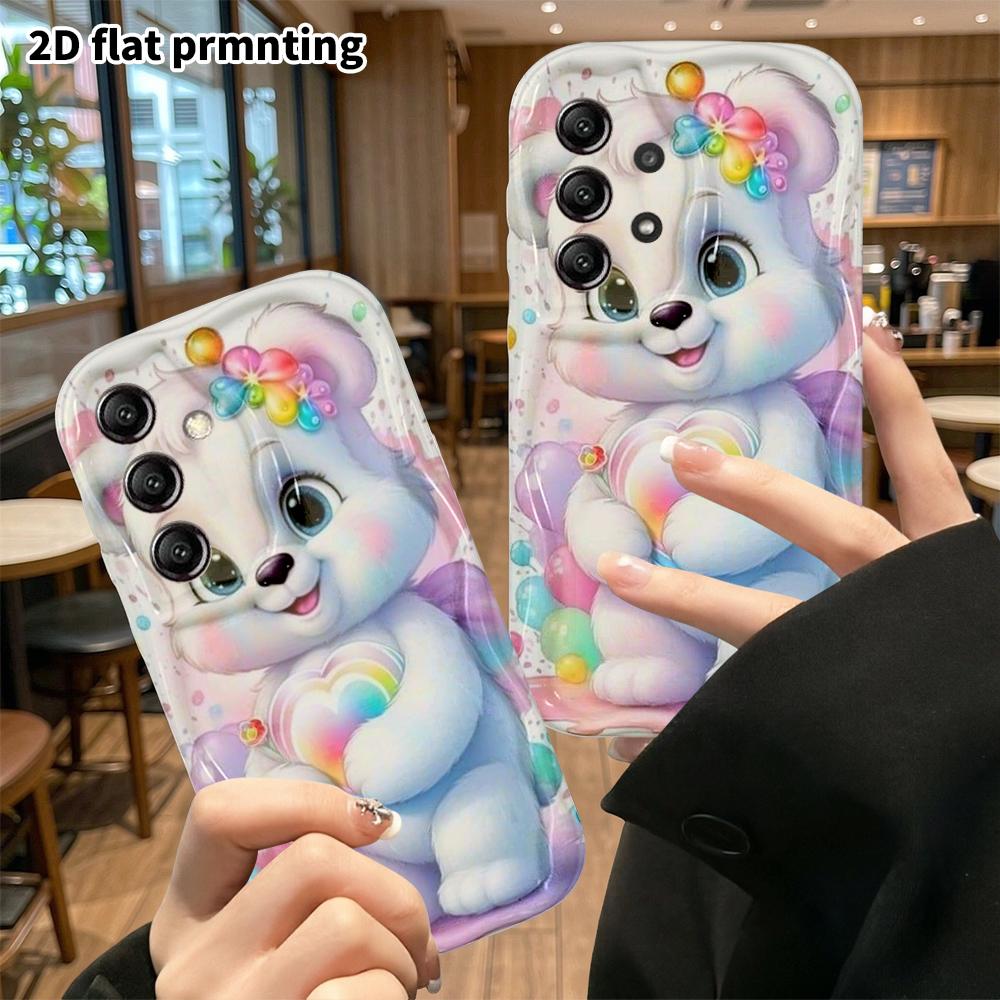 Phone Case: 2D Flat Samsung Galaxy A34 A35 S20 S22 S21 FE Plus Ultra Protective Case, Rainbow Candy Little White Bear, Christmas and Halloween Gift