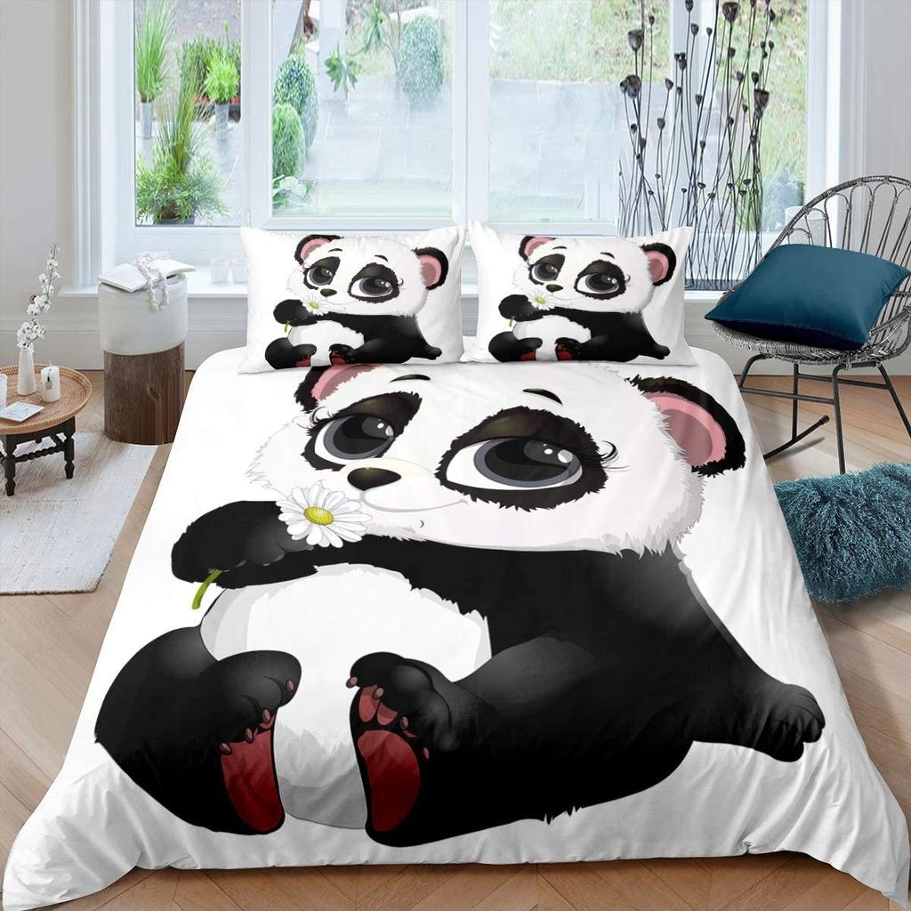 Cartoon Panda Duvet Cover Set Cute Kawaii Wild Animals Comforter Cover King Queen Size Bedding Set With Pillowcase For Kids Girl
