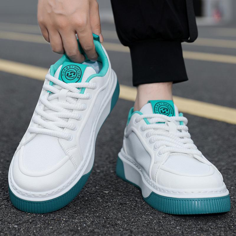 New Luxury Men's Sneakers Tall Thick Bottom Youth Casual Shoes Comfortable Durable Breathable Student Sports Shoes White Green