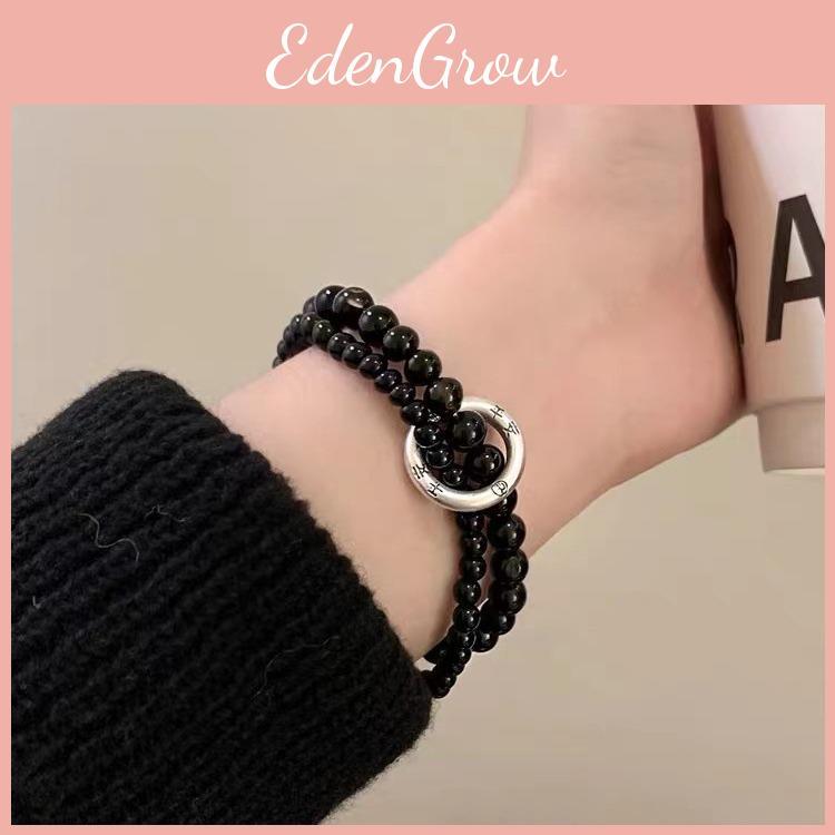 Elegant Unisex Black Beaded Double Circle Bracelet Trendy Retro Jewelry Artistic