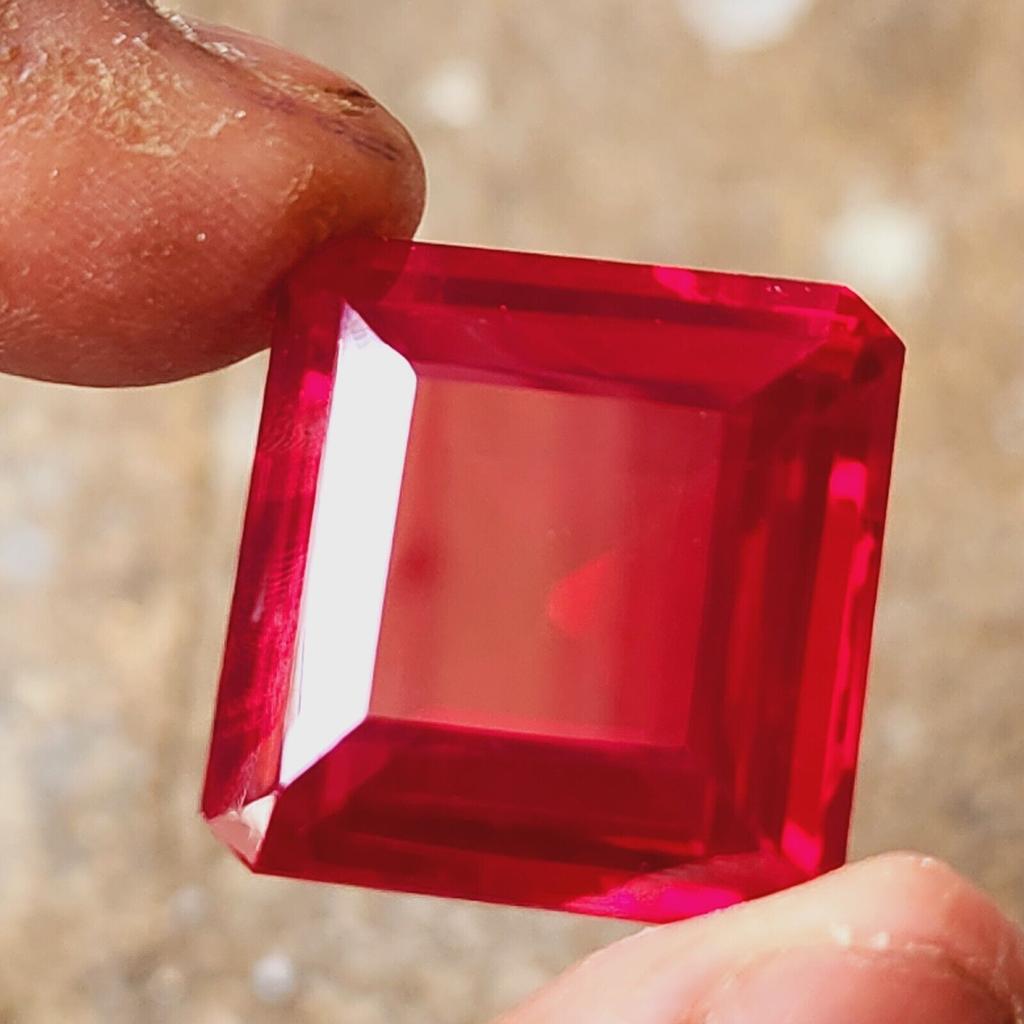 77 Cts Natural CERTIFIED Ruby Emerald Shape 24mm Red Rare Loose Gemstone