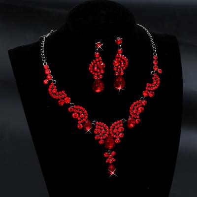 Ensemble de Bijoux 3 pièces Style Palais Luxueux Pierre Précieuse Goutte d'Eau Rouge Collier pour Femme Élégant et Dignifié Robe de Fête Banquet