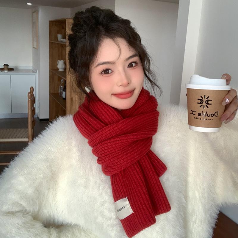 New red retro plaid Christmas scarf women's winter atmosphere green thickened warm couple scarf