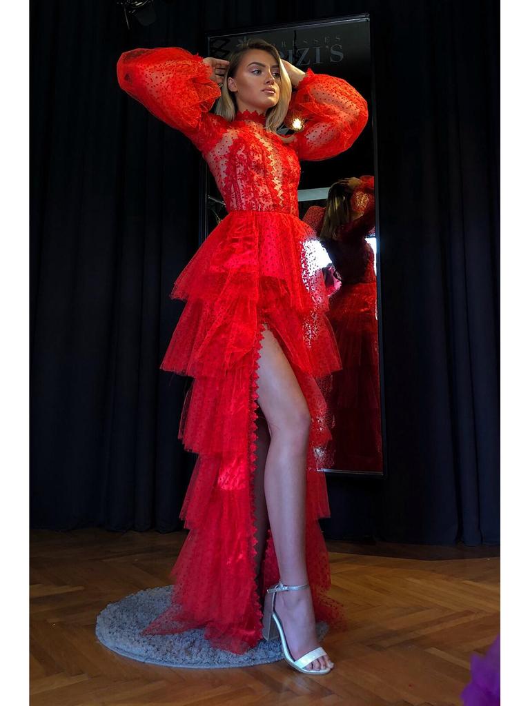 2020 Kadınlar için Seksi File Uzun Kollu Akşam Parti Elbisesi