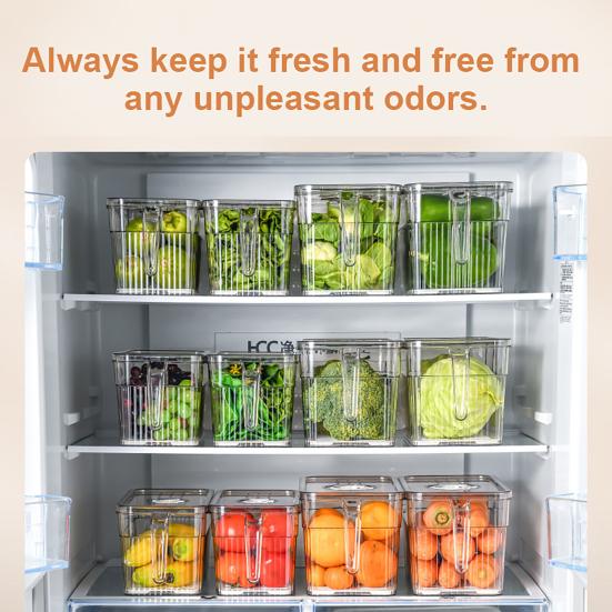 Refrigerator Storage Box with Handle Easy Pull Out Organizer Dry Wet Separation Date Timer Freshness Preservation Container