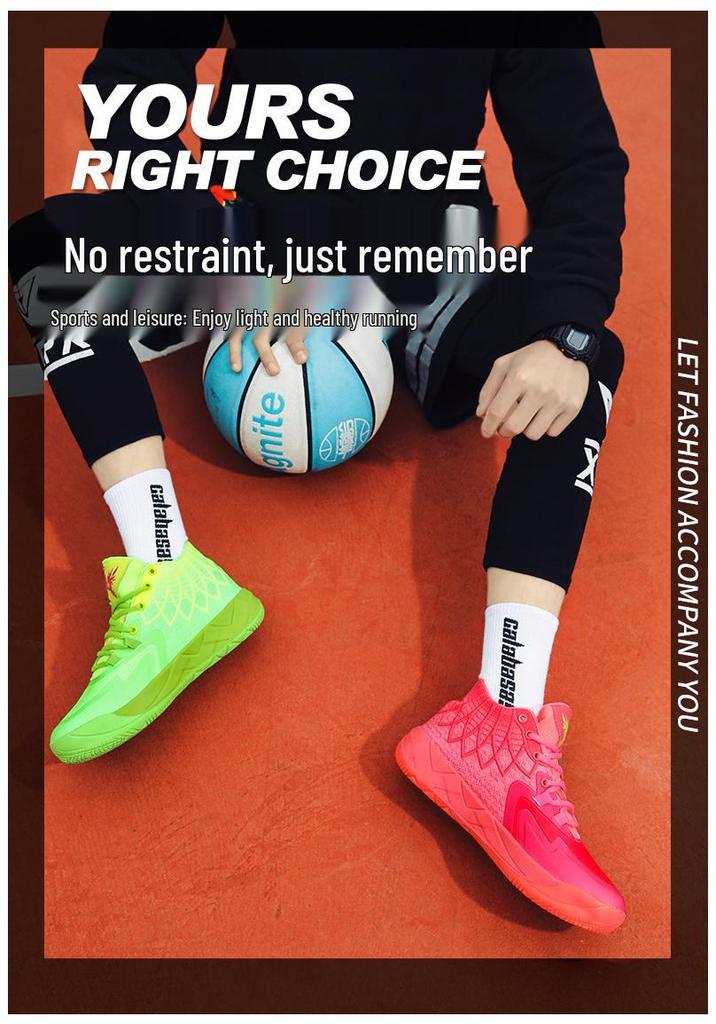 Zapatillas de Baloncesto Versátiles de Caña Alta: Moda, Resistente al Desgaste, Absorbe Impactos, Colores Combinados.