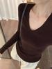 Spring & Autumn Korean U-Neck Knitwear: Slim Fit, Long Sleeve, Soft Base Layer Top