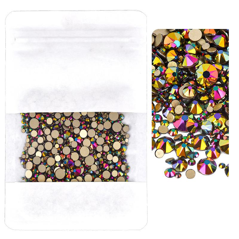 Mixed Size Manicure Gold Bottom Flat Bottom Drill, Glass Eight Large And Eight Small Nail Drill, Jewelry Mixed Size Super Flash Rhinestone