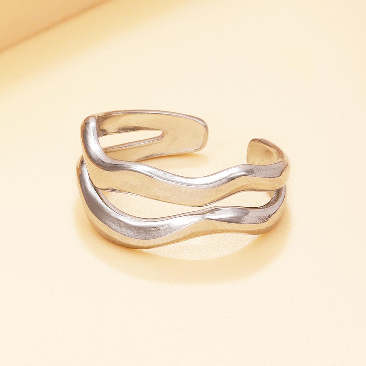 Geometric Thick Line Stainless Steel Open Ring - European and American Style
