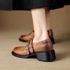 Mode NY Höst/Vår Dam Loafers Äkta Läder Skor Dam Rund Tå Tjock Klack Skor Snidad Spänne Dam Pumps Vardagsskor