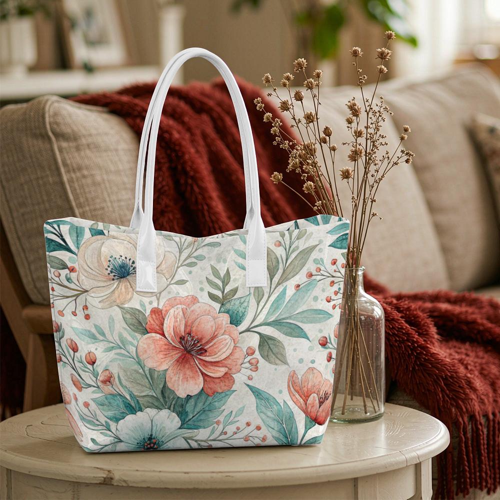 Vintage Floral Print Women's Casual Tote Bag Large Capacity Daily Portable Shoulder Handbag For Shopping Travel