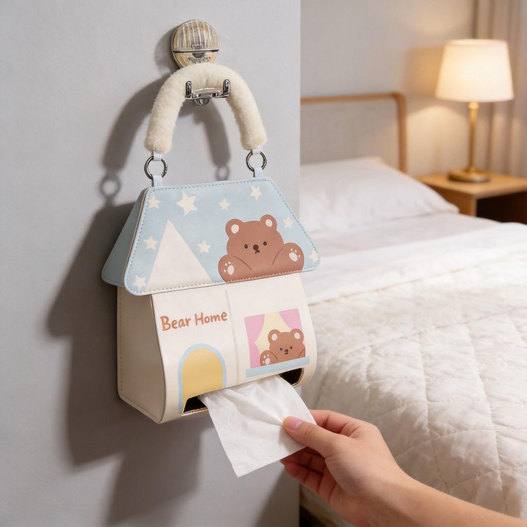 Cartoon Leather Tissue Box Holder For Home Decor With Wall Mount Design Suitable For Bedroom Living Room