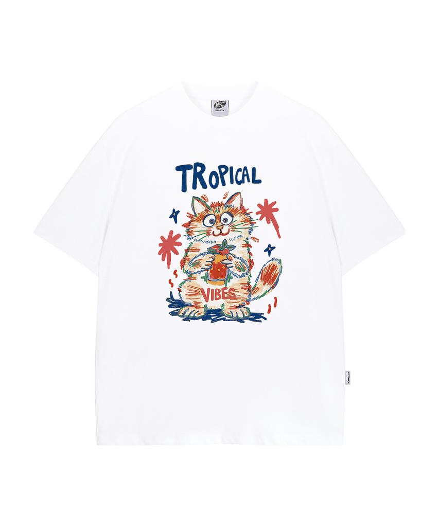 WILDROCK Hollysheesh Tropical Cat Pigment Oversized Short Sleeve T-Shirt_6 Colors (Cropped) (Type A)