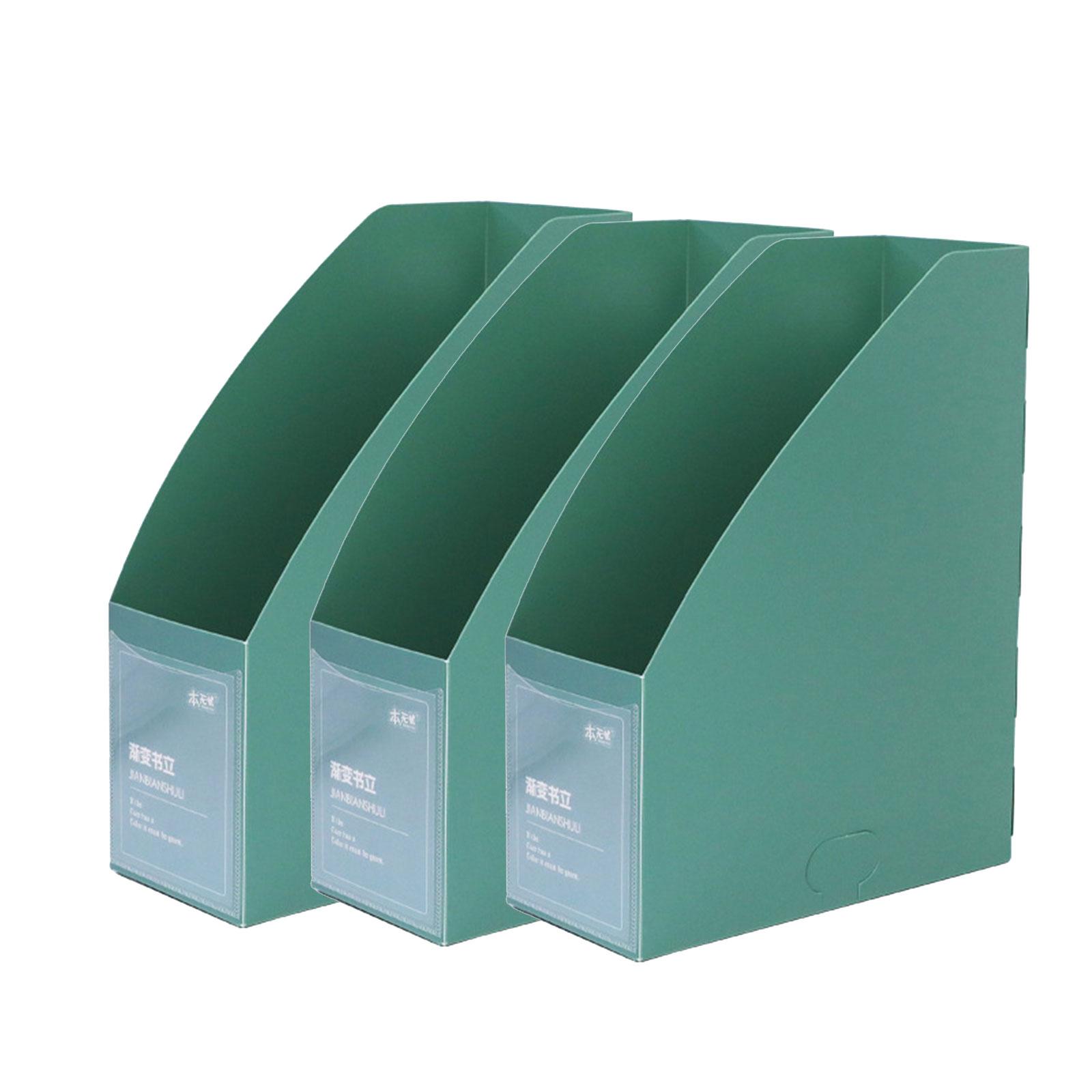 3 шт. Штабелируемый держатель для файлов и журналов с прозрачным окошком для этикетки, экономящие место органайзеры для журналов и книг, коробка для хранения документов темно-зеленого