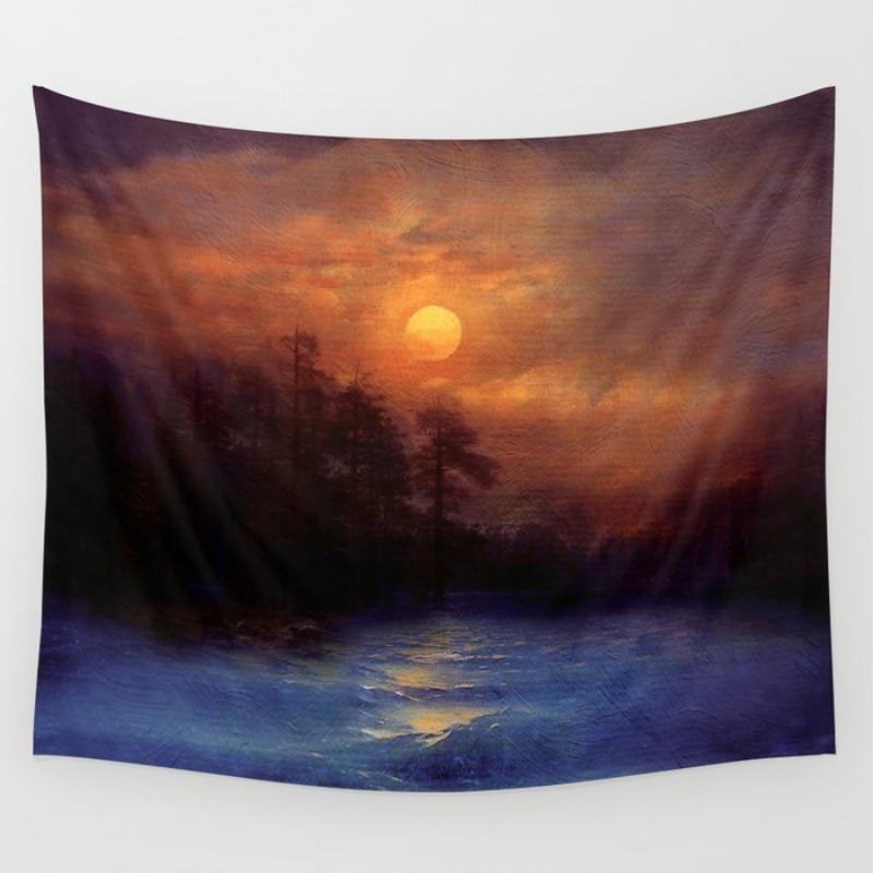 Fantasy mountain and forest scenery Digital printing polyester wall tapestry suitable for use in living rooms offices bars party 74x94cm(29x37in)