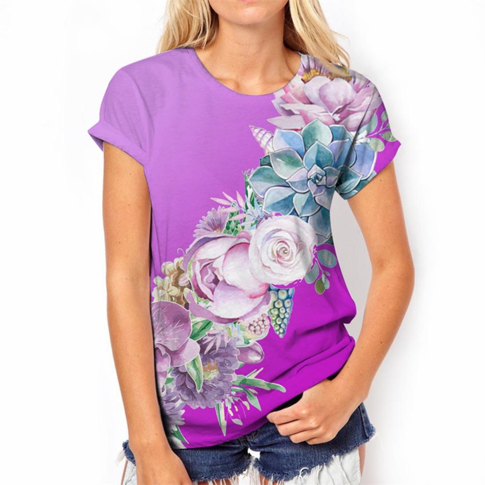 3D Rose Blume Print T Shirt Sommer Kurzarm Top Fashion Floral Grafik Harajuku T-shirts Für Frauen Kleidung T-Shirts Mädchen