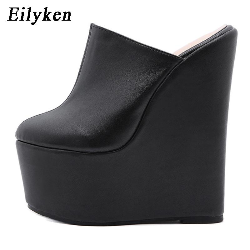 Mode Eilyken Neue Frühling Super Plateau Keilabsatz Damen Hausschuhe Nachtclub Sandalen Mules Party Schuhe